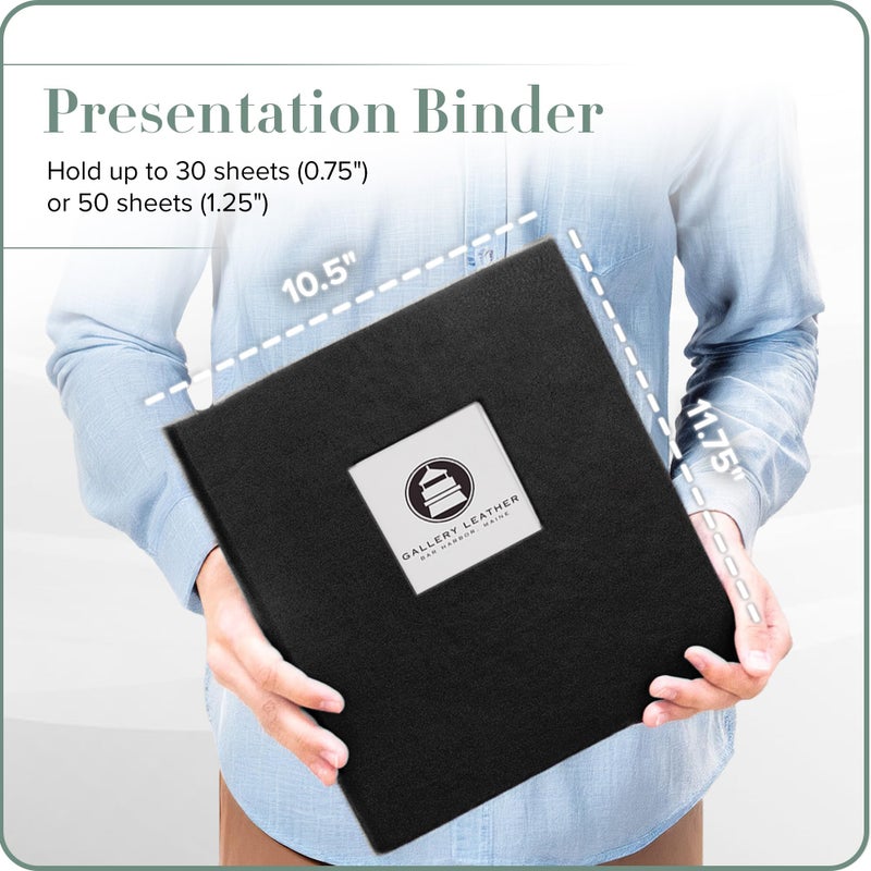 Gallery Leather 3 Ring Binder with Plastic Sleeves  Includes 10 Sheets  Sheet Size: 8.5"" x 11"" - Presentation Binder Rings with Window and Hubbed Spine  Thick: 0.75"" Freeport Black - Image 5